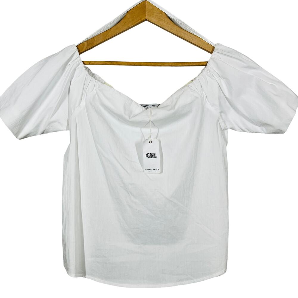 NEW! Naked Zebra Scoop Neck Top Tunic BLouse White Short Sleeve White - M